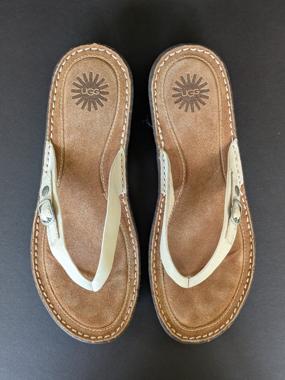 UGG Womens Kamiko Ivory Leather Slip on Thong Sandals Size 9 to 9.5